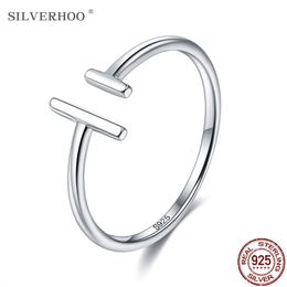 Silverhoo Authentic 925 Sterling Silver for Women Minimalist Open Adjustable Finger Rings Female Fine Jewellery New Arrival