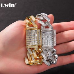 UWIN 20MM Baguette Prong Cuban Link Necklace CZ Iced Out Chain Hip Hop Fashion Jewelry Luxury Bling White Gold Chain For Gift X0509