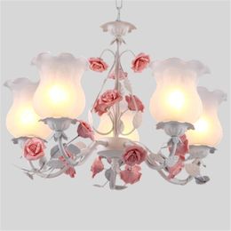 Pendant Lamps Ceramic Rose Pastoral Style Nordic Lights Princess Girl Bedroom Living Room Wedding Children's Home Lighting