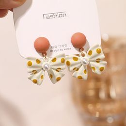 S2689 Fashion Jewellery S925 Silver Post Earrings Polka Dots Bowknot Dangle Stud Earrings