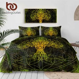 BeddingOutlet Luxury Bedding Set Tree of Life Duvet Cover King Size Golden Black Bed 3-Piece Floral Bedspreads Wholesale 210615