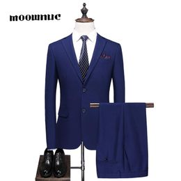 Men 's Suit Two -PieceS Black Blue Suits Brand Blazer Slim Fit Groom Wedding Dress Korean Jacket Pants Trousers Men's & Blazers