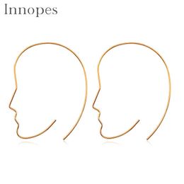 Innopes European and American Face Earrings Stainless Steel Geometric Earrings Thin Line Exaggerated Ear Jewellery Q0709