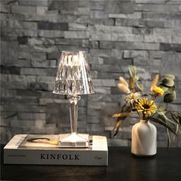 Night Lights Italian Kartell Battery USB Touch Sensor Bed Lamp Decor Restaurant Table Lamps Acrylic Diamond Desk Light Fixtures