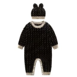 Baby Boys Girls Brand Rompers Letters F Infant Long Sleeve Jumpsuits With Hats Autumn Winter Toddler Keep Warm Knitted Onesies