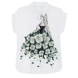 Ladies Summer Fashion Women Turn Down Collar Short Sleeves Floral Print Chiffon Shirts Female Casual Tops Shirt 210428