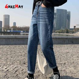 Vintage Blue High Waisted Jeans Plus Size Women Denim Harem Pants Streetwear Spring Loose Fashion Boyfriend 210428