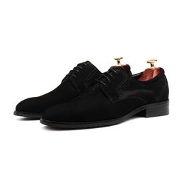 Large Size EUR45 Pointed Toe Black / Deep Brown Mens Casual Business Shoes Nubuck Leather Outdoor Shoes