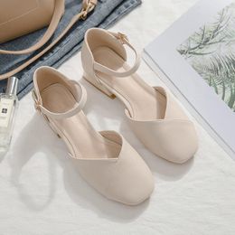 Sandals Summer Baotou Female Low-heeled Fairy Style Student Wild Thick With Word Belt Mid-heeled Shoes Trend