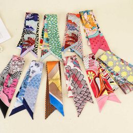 100% Real Silk Scarf for Women Twill Two Layers Handle Bag Ribbons Fashion Headband Long Skinny Scarves Q0828