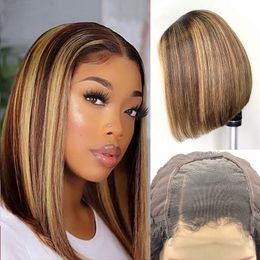 Lace Front Human Hair Bob Wigs 4*4 13*4 Straight ace frontal Wig P4/27 Piano Colour 8~16 Inches Long Perruques 180% Density RQY4339