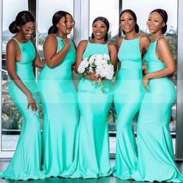 African Simple Elegant Mint Green Mermaid Bridesmaid Dresses Satin Pleats Floor Length Formal Maid of Honour Wedding Guest Dress Custom Made