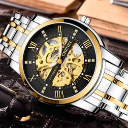 2021 New Black Men's 3d Hollow Mechanical Watches Men Wrist Automatic Retro Watches Male Full-steel Watch Clock Montre Homme Q0524