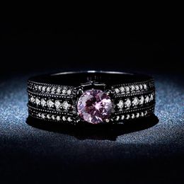 Wedding Rings Hainon Luxury For Women Gift Size 6 7 8 Paved Cz Zircon Vintage Black Colour Jewellery Engagement Ring
