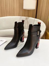 2022 Luxury New Genuine Leather Round Toe Women Boots Gladiator Lace Up Thick Heel Ankle Boots Shoes 35-42