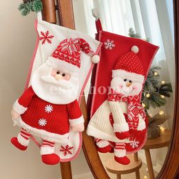 Christmas Stocking Gift Bag Snowman Santa Claus Decoration Fireplace Decor Knitting Candy Bags Xmas Tree Pendant