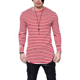 Men's T-Shirts Striped Men T-Shirt Fashion Shirt Stripe Contrast Colours Pullover O Neck Autumn Top Long Sleeve Casual Streetwear Clothing