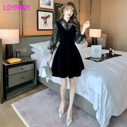 Spring women's improved girl Qipao waist velvet dress Office Lady Sheath Zippers Polyester 210416