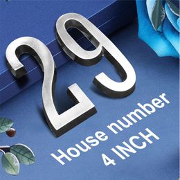 Adhesive 4" 101mm Height House Number Sticker Door For Digits Zinc Alloy Satin Nickel Mailbox Address Sign #0-9 Other Hardware