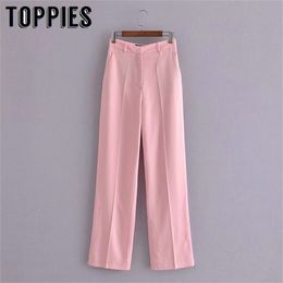 Women Pink Casual Pants Soft Wide Pant Suits Pantalones 210421