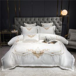 Bedding Sets Luxury White 600TC Egyptian Cotton Set Gold Royal Embroidery Duvet Cover Flat/Fitted Sheet Pillowcases Home Textiles