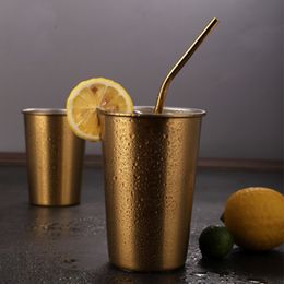 NorthernEurope Industry Style Coffee Stainless Steel Spray Paint Beer With lid straw Cold Water Drinks Cup Office