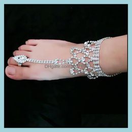 Fashion Women Foot Beach White Crystal Rhinestones Anklets Barefoot Sandals For Bridal Wedding Jewelry Aessories Drop Delivery 2021 Iz2Yp