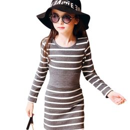 Kids Girls Dress Cotton Striped Long Sleeve Girls Clothing Spring Casual Children Girls Dress 4 5 6 7 8 9 10 11 12 13 14 Years 210331