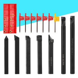 metal lathe tools UK - 7pcs 10mm Shank Lathe Tool Holder Lathe Tools Metal Cutter Industrial Turning Rod With Carbide Inserts
