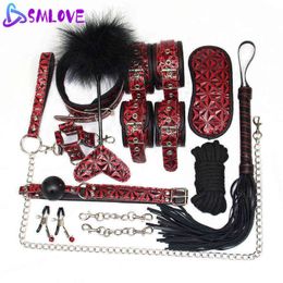 NXY Adult toys SMLOVE Level A PU Handcuffs Whip Collar BDSM Bondage Rope Mask Ball Gag Nipple Clamps Adults Sex Toys For Couples Women Gay 1201
