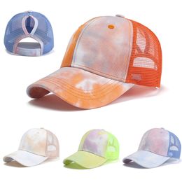 Tie-dye Baseball Hat Gradient Net Peaked Cap Summer Outdoor Sunhat Fashion Sunscreen Simple Women Lady Ponytail Ball hats Festive Korea Style WMQ1191