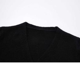 2021 Autumn Women Preppy Style Black Knitted Cardigans Korean Loose Harajuku V Neck Long Sleeve Y2k Sweater Crop Tops Female Y0825