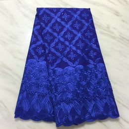 5Yards/Lot Elegant Royal Blue African Cotton Fabric Polyester Embroidery Swiss Voile Lace Match Rhinestones For Dressing PL15491