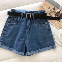 Jean Shorts Korean Belt High Waist Women Bottoms Causal Wide Leg Demin Short Feminimos 6G235 210510