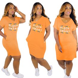 New Women Summer Dress Fashion letter print V-neck Short Sleeved Candy Colour Casual Dresses Plus Size 3XL Ladies Designer