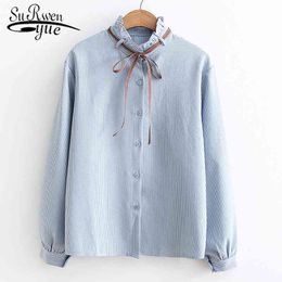 Autumn Casual Sweet Women Blouse Button Clothing Elegant Long Sleeve Bow Fashion s Tops and Blouses 5143 50 210521