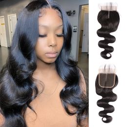 Brazilian Wholesale 4x4 Body Wave Raw Virgin Transparent 100% Human Hair With Swiss Frontal Lace Closure 1pcs