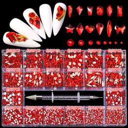 Tamax Nail Art Rhinestones Set Flatback Crystals NailS AB stoner stickers For Decorations Design with dotting wax pen NAR015