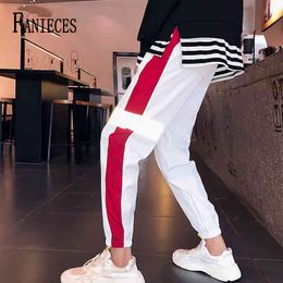Summer Autumn trousers women Stripe Korean loose Reflective pants streetwear personality trend dance hip hop Elastic Waist 210520
