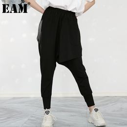 [EAM] High Elastic Waist Black Split Joint Long Harem Trousers Loose Fit Pants Women Fashion Spring Autumn 1Z28801 21512