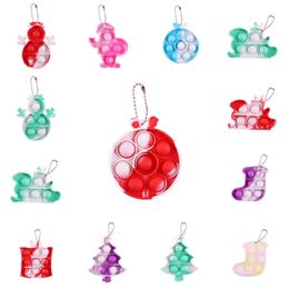 Christmas Fidget Toys Simple Key Ring Sensory Push bubble Poppet Bubble Keychain Xmas Tree Santa Snowman Sled Bell Stocking Shape Tie Dye Colour Puzzle Board G90W84Y
