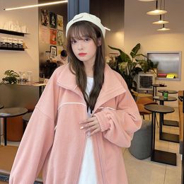 Women's Jackets High Quality Fleece Jacket For Korean Style Sweet Girl Clothing Womens Fashion Trends Streetwear Reflective Hip Hop Winter C