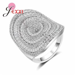 Bohemia Style Top Quality 925 Sterling Silver Finger Rings Full Bling White CZ Cubic Zirconia Dance Party Jewellery 211217