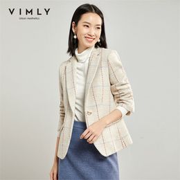 Vimly Women Stripe Wool Coat Vintage Turn Down Collar Single Button Slim Thick Office Lady Elegant Jacket Female Blazer F3703 211006