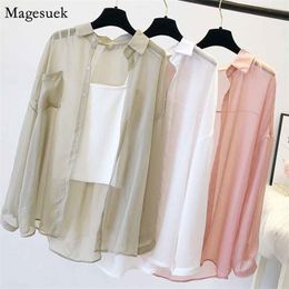 Blusa Summer Sun Protection Clothes Casual Cardigan Shirt Solid Long Sleeve Female Clothing Tops Women Blouse Covers 9932 210518