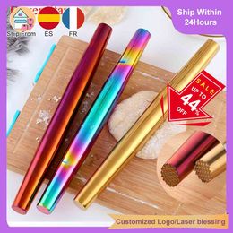 Gold thicken Rolling Pin Baking Tool Cookies Rolled 304 Stainless steel Noodle roller Dumpling Skin Rolling Pin for Bakery shop 210401
