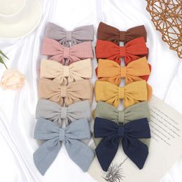 4.5inch Baby Girls Solid Cotton Bows Hair Clips Kids Linen Bows Hairpins Children Girls Barrettes Hair Accessories