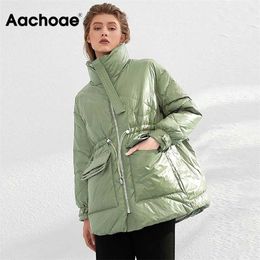 Aachoae Pure Winter Lightweight Down Jacket Women Thick Warm Batwing Long Sleeve Loose Doudoune Pocket Ultra Light Duck 211018