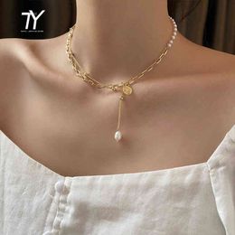European and American Metal Man Head Pendant Splicing Pearl Necklace For Woman 2021 Party Sexy Girl's Clavicle Chain