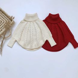 Girls Casual Solid Colour Sweater, Beige Turtleneck Batwing Sleeves Cloak for Winter/ Autumn Y1024
